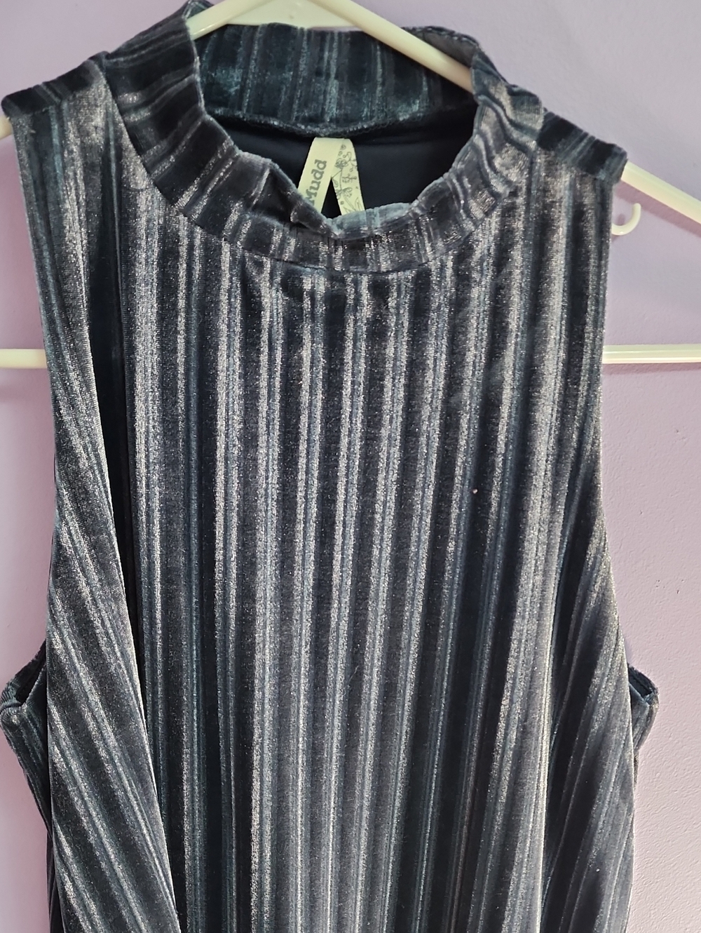 Velvet Ribbed Blue Mock Neck Dress